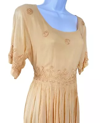 Vintage 90s 70s Papillon India Sunny Cotton Gauze Boho Empire Tie Back Dress S/M • $45