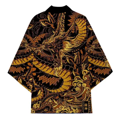 Men Japanese Kimono Dragon 3/4 Sleeve Open Front Coat Bathrobe Loose Yukata • $19.68