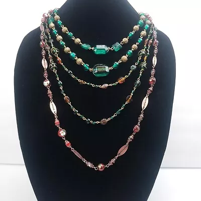 CZECH Glass 3 Necklaces Vintage Jewelry Red Foil Green Pressed Layer Lot Art • $75