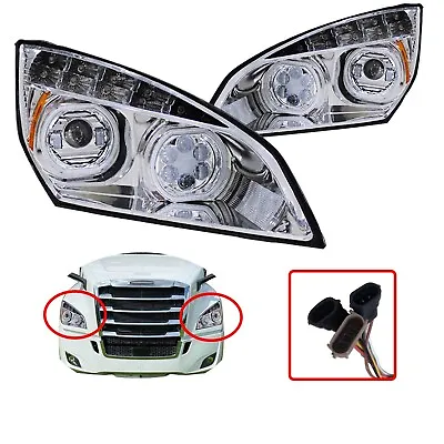 Chrome LED Headlight For Freightliner Cascadia 18-23 Replacement HeadlampsPair • $784.31