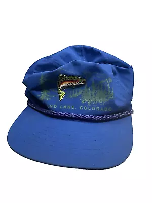 Vintage Trout Colorado Rope Hat Cap Mens Strapback ZIPPER Blue Grand Lake KC 90s • $24.90