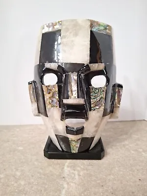Aztec Art Mother Of Pearl Abalone Onyx Mayan Death Mask Burial Sculpture 8 Inch • $55