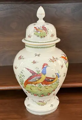 Antique Victoria Austria Exotic Chelsea Birds Large 15  Covered Urn Lidded Vase • $295