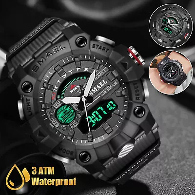 Waterproof Men's Military Large Dial Shock Sport Quartz Wrist Date Digital Watch • $15.98