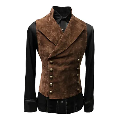 Mens Victorian Suit Vest Stand Collar Silm Fit Steampunk Gothic Tuxedo Waistcoat • $26.34