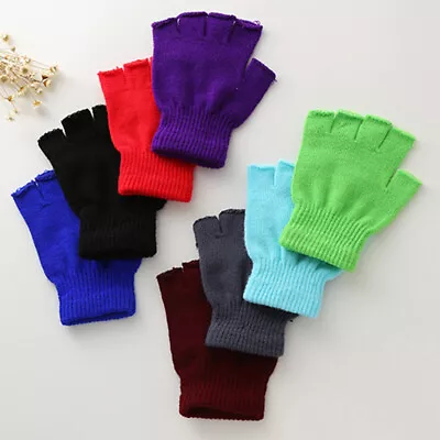 Thermal Knitted Fingerless Gloves Warm Winter Half Finger Gloves Men Women Soft • $3.19