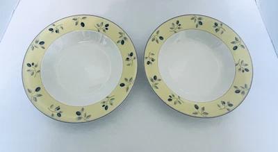 £24.46 • Buy Royal Doulton Blueberry Pattern Rim Soup Bowls Yellow Trim Blue Lot Of Two