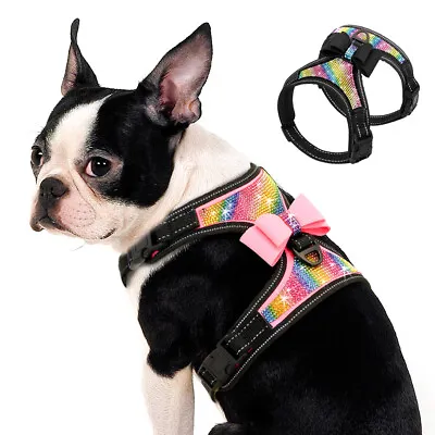 £11.99 • Buy Bling Rhinestone Bow Dog Harness Bowknot Reflective Puppy Collar Necklace Vest