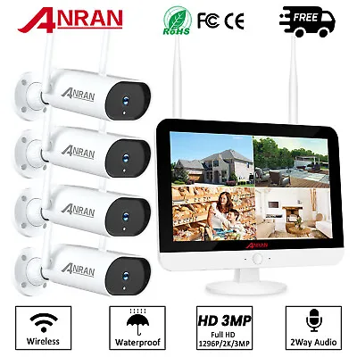 ANRAN Wireless Security Camera System+12'' Monitor WiFi NVR Kit 3MP Outdoor Home • $209.99