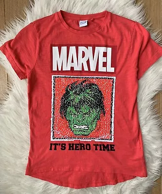 £2.99 • Buy Next Boys Marvel Reversible Sequin Iron Man And Hulk T-shirt Age 11 Years