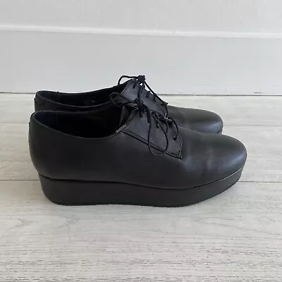 COS Black Leather Lace Up Platform Loafer Brogue Style Shoes • £45