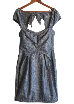 $5 • Buy CUE Sz 10 Grey Leopard Taffeta Pocket Tie Backless Pleated Cap Sleeve Dress