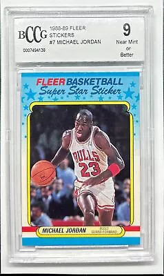 1988-89 Fleer Super Star Sticker Michael Jordan #7 BCCG 9 NM+ Chicago Bulls • $10.50