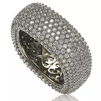 Suzy Levian Blackened Sterling Silver CZ Square Micro Pave Eternity Ring Round • $118.80