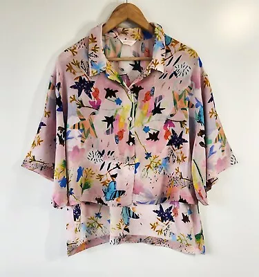 GORMAN X KAITLIN JOHNSON Size L Boxy Silk Blend Oversized Print Blouse Shirt • $40.55