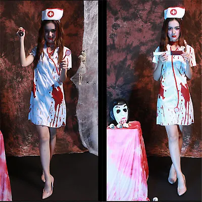 Bloody Blood Splattered Nurse Womens Costume Fancy Dress Zombie Horror Hallow RW • £17.60