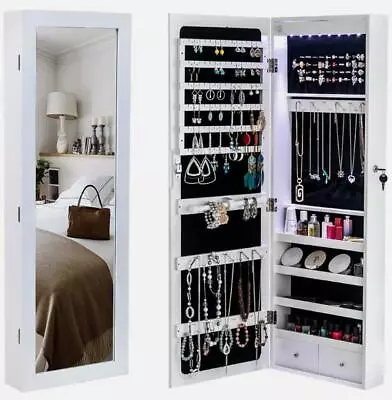 Jewelry Cabinet Armoire W/ Mirror Door&Wall Mounted Jewelry Box To Store Jewelry • $64.99