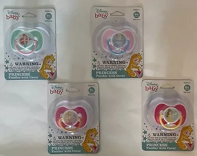 Disney Baby Princess Pacifier W Cover Ariel/Belle/Cinderella/Aurora-Lot Of 4 NEW • $24.98