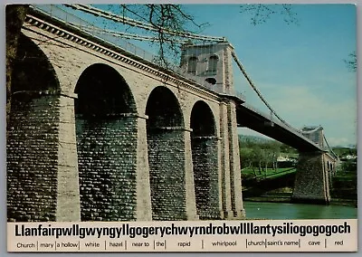 Menai Suspension Bridge Over The Menai Straits Gwynedd Wales Postcard Unposted • £5