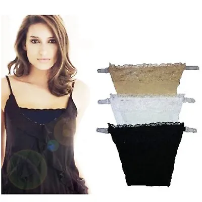 3 Piece Pack Lady Women Modesty Panel Lace Trim Cami Secret Clip On Bra Cover  • £1.49