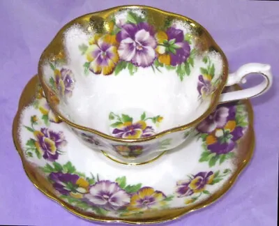 Vintage Royal Albert Yellow & Purple Pansy Tea Cup And Saucer Heavy Gold Trim • $39.96