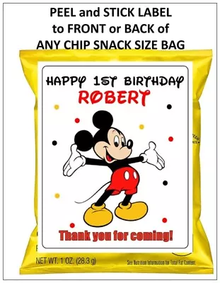 8 MICKEY OR MINNIE MOUSE BIRTHDAY PARTY Chip Snack Bag Label Personalized • $7.99