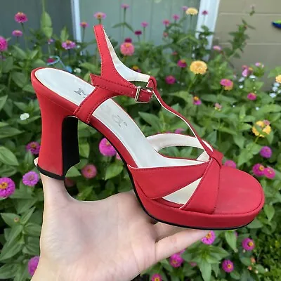 Y2k Mudd Red Chunky Strappy Heels Size 8 • $50