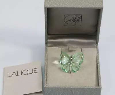 BNIB Lalique 925 Sterling Silver LARGE Butterfly Papillon GREEN Crystal Necklace • £124.99