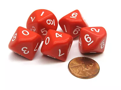 Set Of 5 D10 10-Sided 16mm Opaque RPG Dice - Red With White Numbers • $3.20