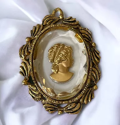Vintage Glass Cameo Reversed Intaglio Pendant Gold Tone For Necklace • $33.99