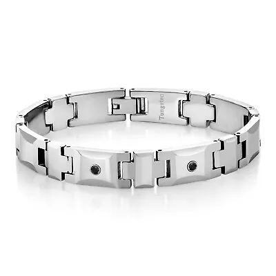 Men’s Diamond Bracelet – Shiny Polished Tungsten Carbide With 2 Black Diamonds • $144.99