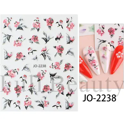 3D Nail Art Stickers Decor Glitter Flower Leaf Nail Decals Self Adhesive NS49 • $2.79