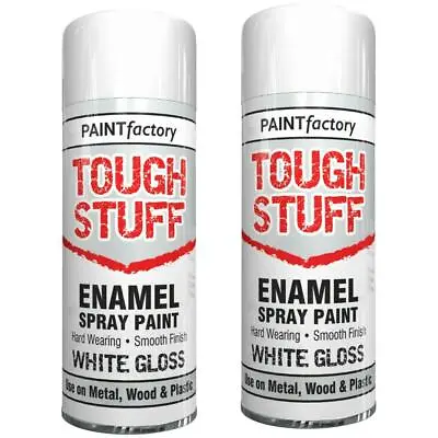 2x Tough Stuff Enamel White Gloss Spray Paint For Wood Metal Plastic 400ml • £9.99