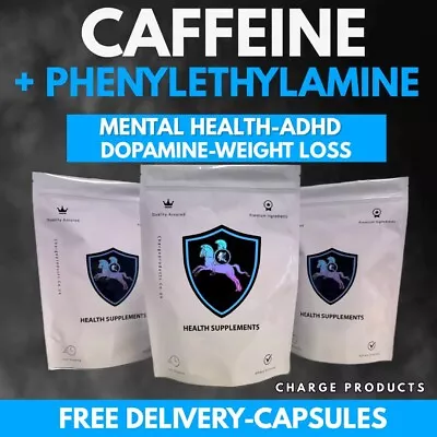 Caffeine Phenylethylamine Capsules 120 500mg Energy Dopamine ADHD Tablets • £18.99