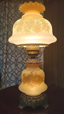 Vintage Quoizel 1973 Hurricane / Gone With The Wind Lamp Frosted Yellow & Salmon • $92.95