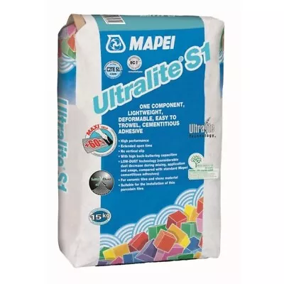 Flexible Lightweight Tile Adhesive Mapei Ultralite S1 15kg Cement Based Low Dust • £52.48