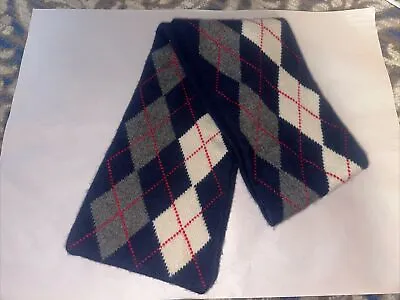 Ladies J. Crew Wool & Cashmere Argyle Blue And White Red Winter Scarf 58 In • $12.99