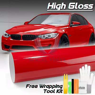 High Gloss Cherry Red Car Vinyl Wrap Sticker Decal Sheet Film DIY Air Release • $4.99