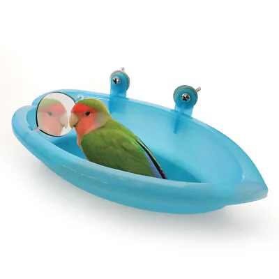 Translucent Plastic Pet Birds Bathtub Cage Bird Bath Shower Box Cage Mirror • £4.74