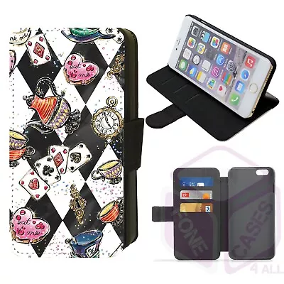 IPhone/Galaxy Wonderland Whimsical Design Faux Leather Printed Flip Phone Case E • £10.99