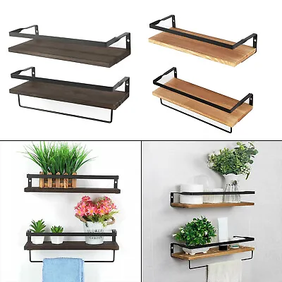 £15.29 • Buy 2pcs Rustic Industrial Pipe Wall Floating Shelf Wooden Storage Shelves Unit New