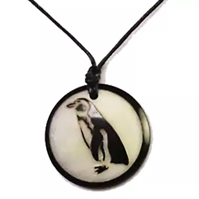 PENGUIN Tagua Necklace Medallion Pendant - Organic Vegan - Fair Trade • $11.95