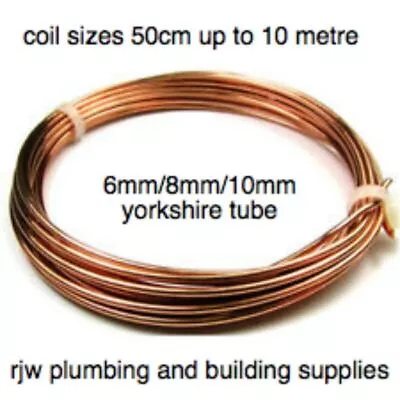 YORKSHIRE TUBE 6mm/8mm/10mm Copper Pipe/tube/plumbing/microbore/water/gas/diy • £1.35