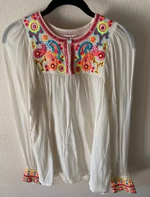 Matthew Williamson For H&M  SZ 2 100% Silk Embroidered Tunic Top  • $35.95