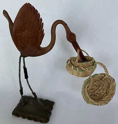Stork Sculpture Baby In Basket Made In Jamaica Baby Shower Decor  • $12.99