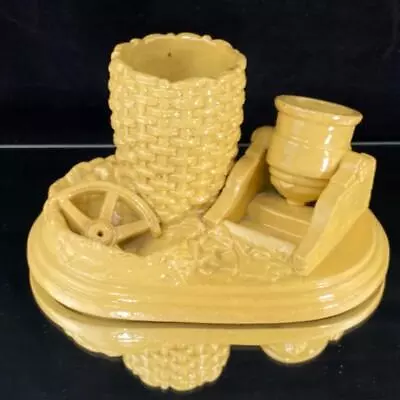 19c Figural Yelloware Civil War Match Safe Holder Smoke Cigar Stand Tobacciana • $30