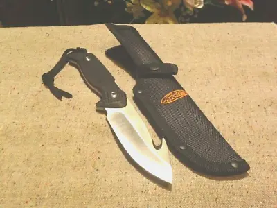 Guthook Hunter Skinner Knife 9  Full Tang Black Aluminum Handles & Custom Sheath • $9.88