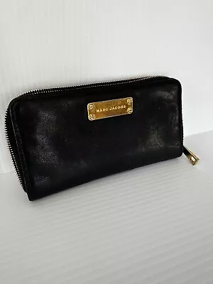 Marc Jacobs Black Leather Zip Around Wallet Continental Accordion Boho Wallet • $39.99
