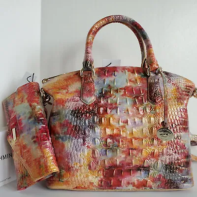 🌹 Brahmin Duxbury Dome Satchel Candy Leather Crossbody Bag+Tri-fold Wallet NWT • $850
