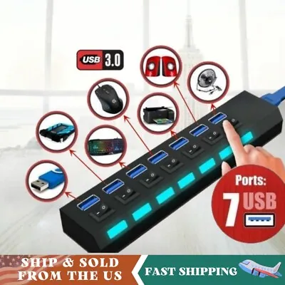 7 Port USB 3.0 Hub Charger Switch Splitter Powered AC Adapter PC Laptop Desktop • $11.99